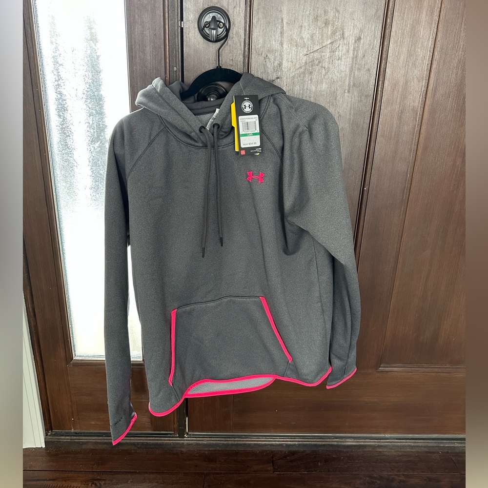 Under Armour women’s gray hoodie with pink accents. Size large, NWT!
